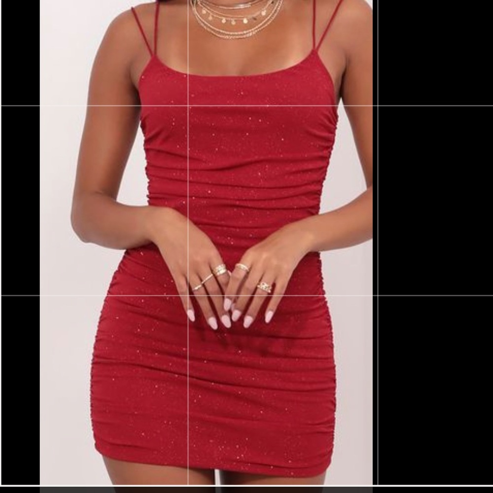 Red body on Lucy in the sky dress